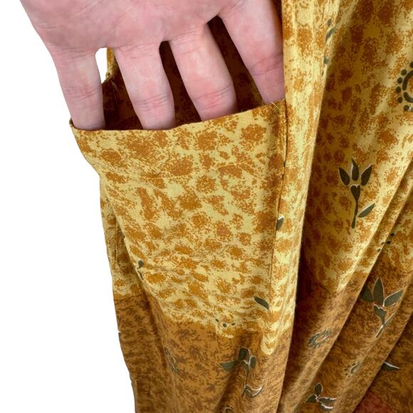 Pretty Pink Vintage Yellow Floral Short Sleeve Long Lightweight Dress Pockets L - Picture 4 of 6